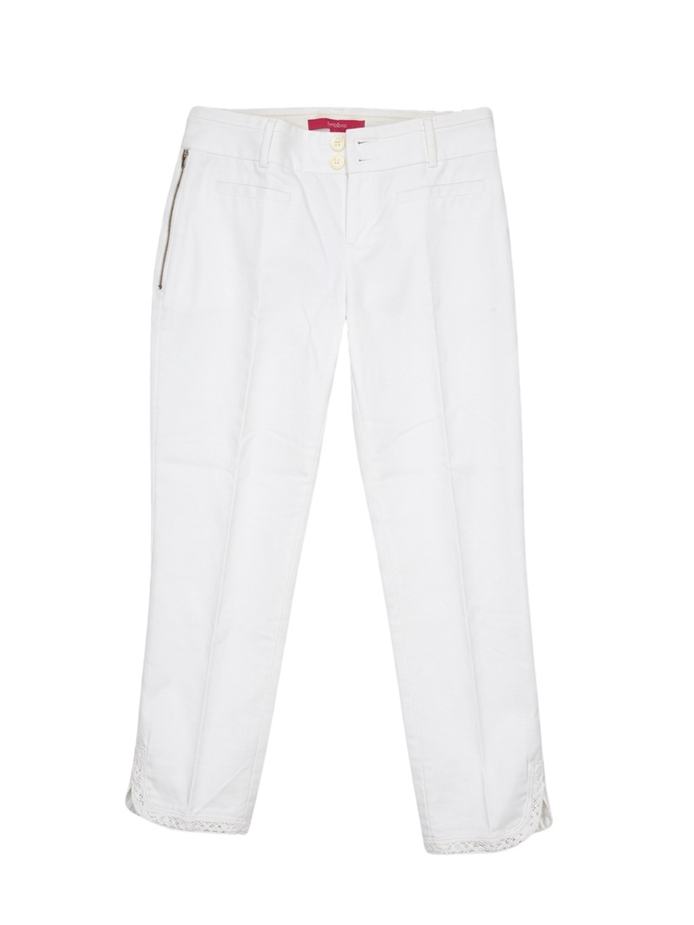 Cartonnier White Cropped Pants with Zipper Detail